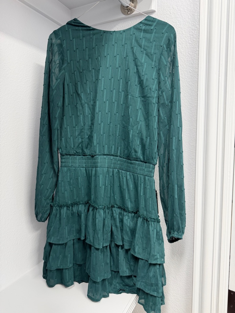Express Teal Long Sleeve Ruffle Mini Dress